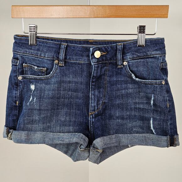 DL1961 Mid-Rise Cuffed Hem Blue Denim Jean Short | Women's 24 | Natural Waist 26 - Picture 1 of 13